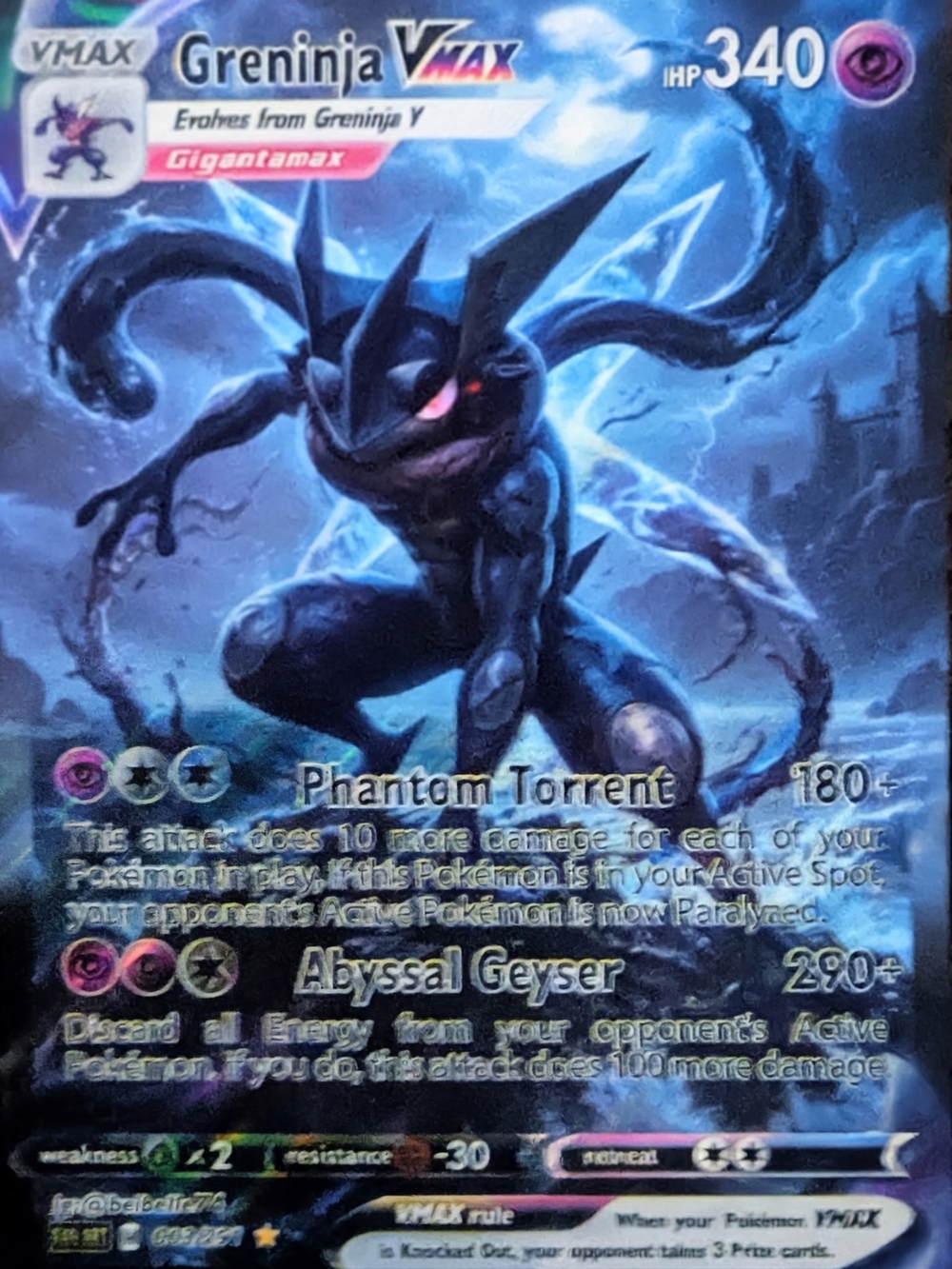 Greninja VMAX Dark Psychic Fan Art card - Black/Blue